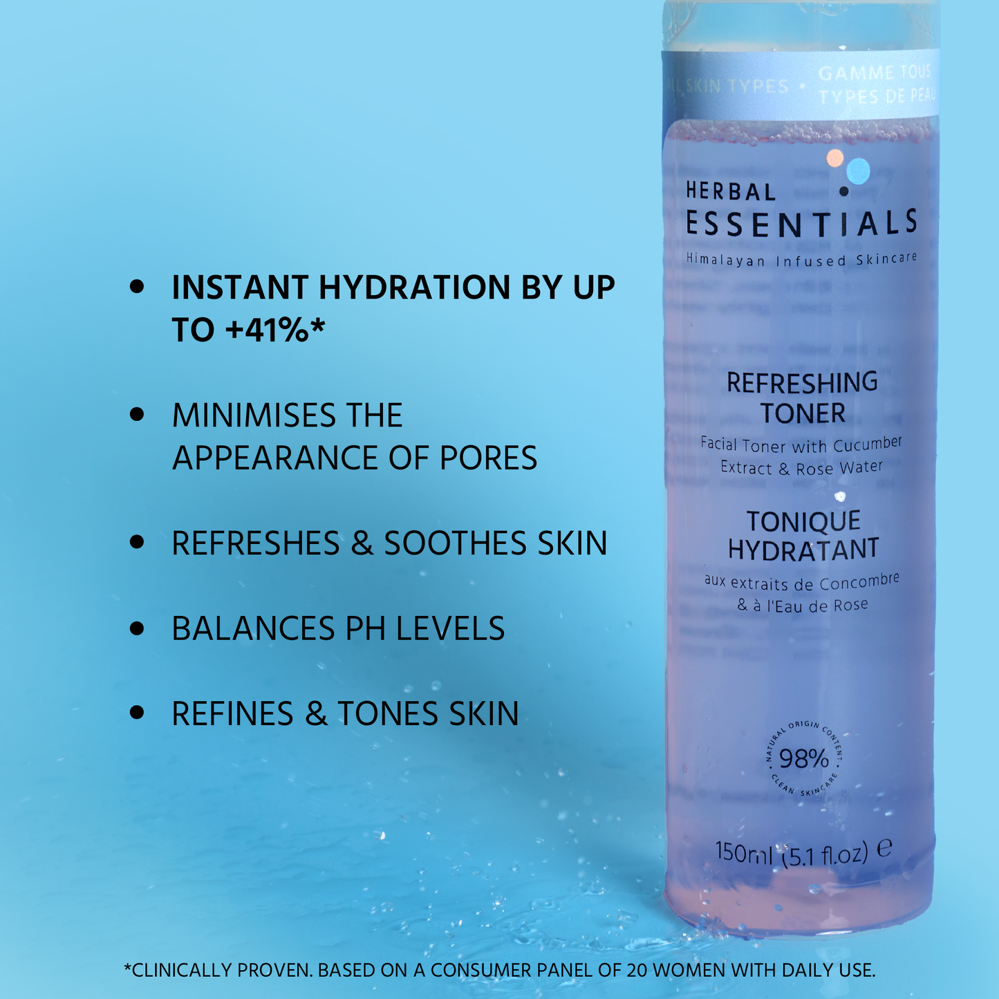Herbal Essentials Refreshing Toner with Cucumber Extract & Rose Water